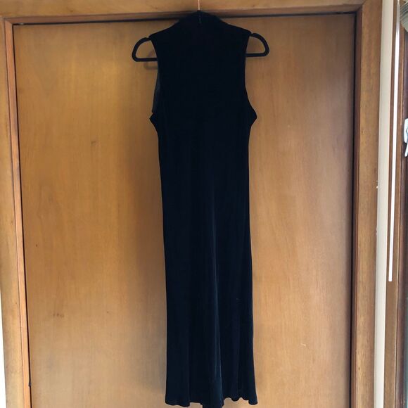 Vintage Ralph Lauren 90s Glam Black Velvet Midi Dress, High Neck, Lined Size 14 - Picture 5 of 8